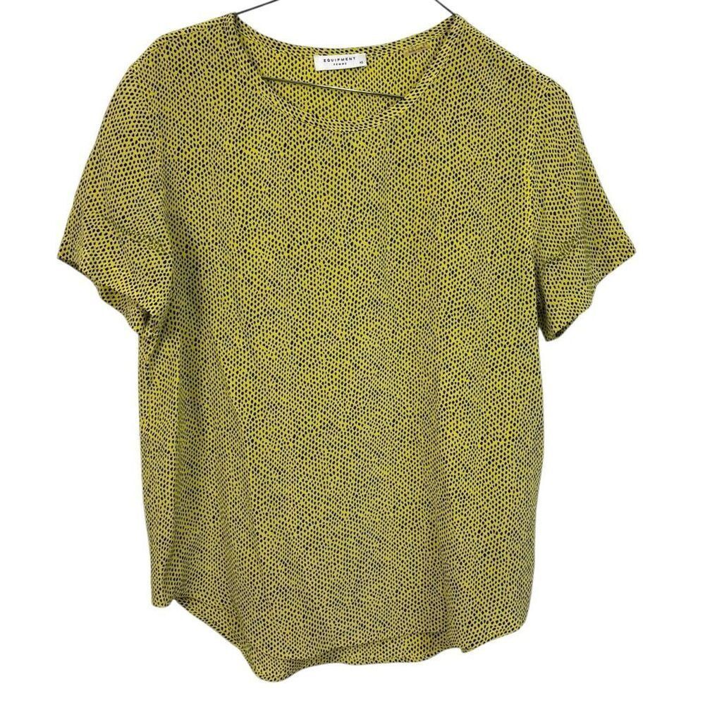 Equipment Femme Short Sleeve Dot Silk Top Yellow XS 100% Silk Woman’s Blouse